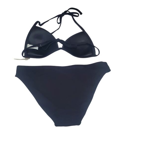 Aerie Black Bikini Set Small NWT Ribbed Bottoms Push-Up Bra Top Swimwear Neutral - Picture 5 of 13